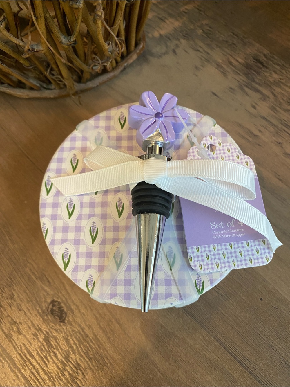 Floral Coaster set with matching Floral Wine Stopper